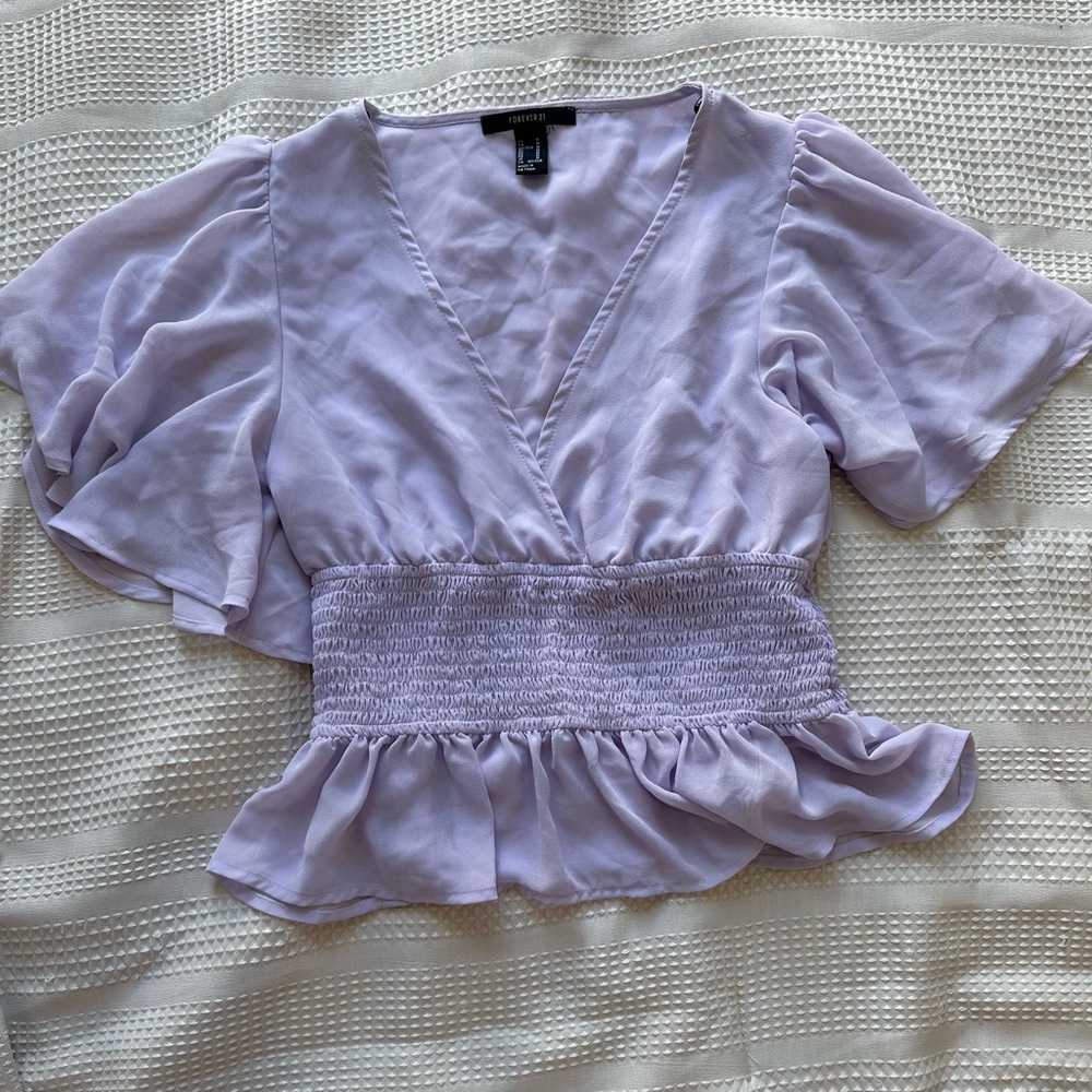 Forever21 Lavender Smocked Waist Blouse